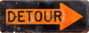 Detour sign - old orange and black  road sign